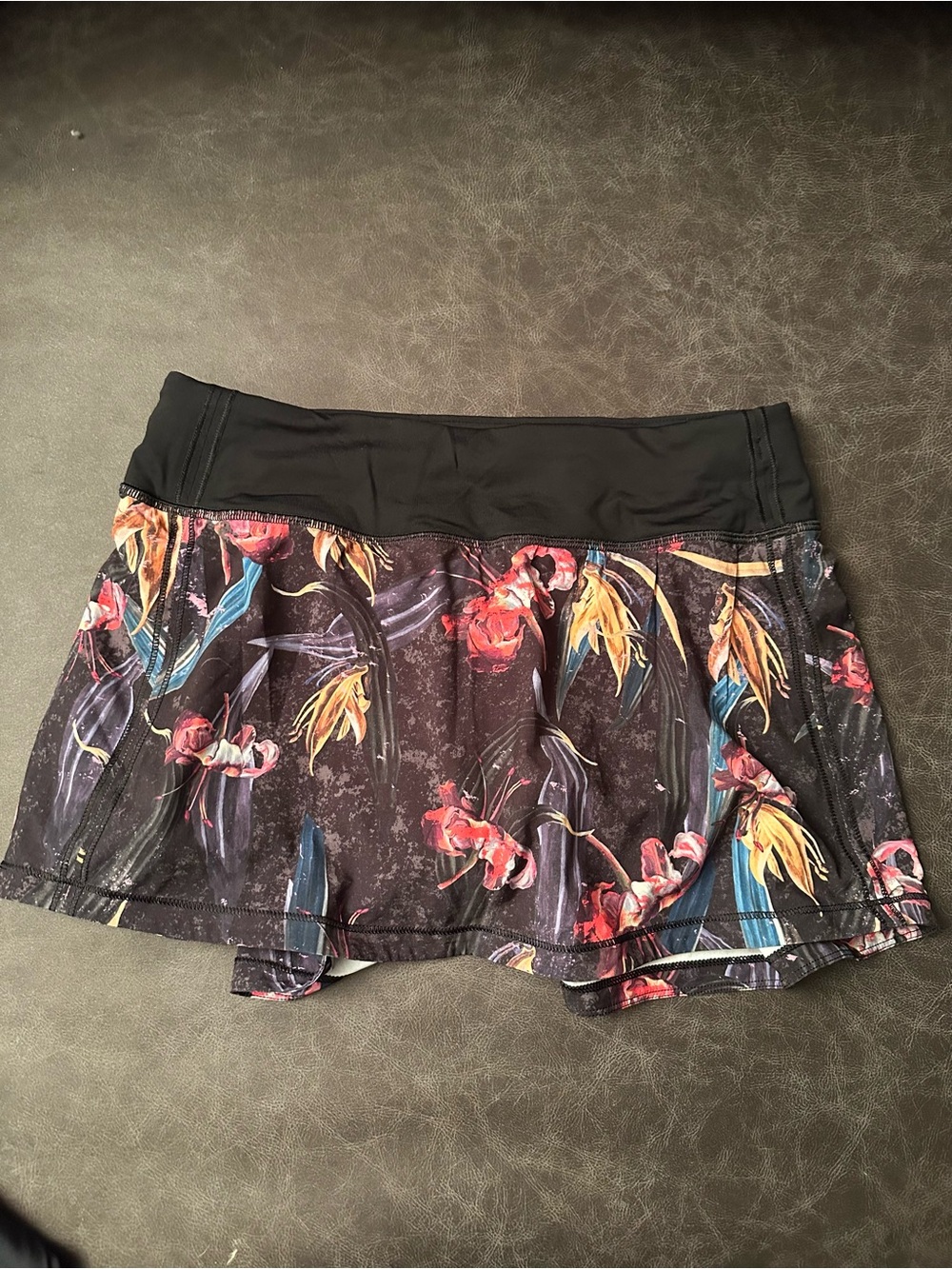 lululemon athletica Black Floral Print Athletic Skort with Multicolor Blooms